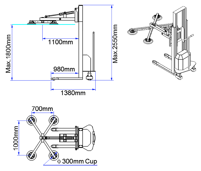 MPL-M-B Trolley Type Glass Lifting and Tilting Manipulator Diagram